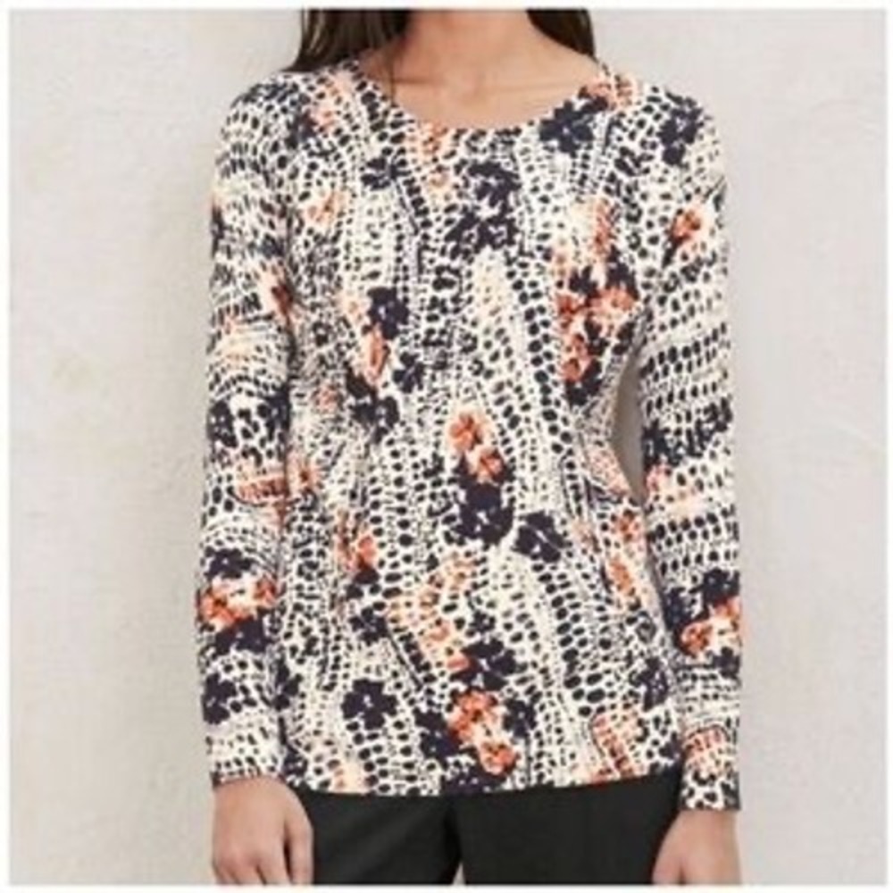 Garnet Hill Womens Small Organic Cotton Abstract Floral Dot Tunic Sweater Orange